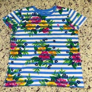 Polo Ralph Lauren Striped Floral Jersey Tee Girls XL 16 Blue Cotton Kids Youth